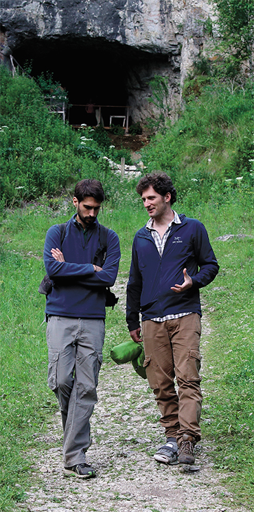 Young researchers from the Paleogenetics Laboratory, Max Planck Institute for Evolutionary Anthropology (Germany), involved in the studies of the Altai Paleolithic: C. Posth and F. Mafessoni. Gorny Altai, July 2018. Photo by S. Zelensky