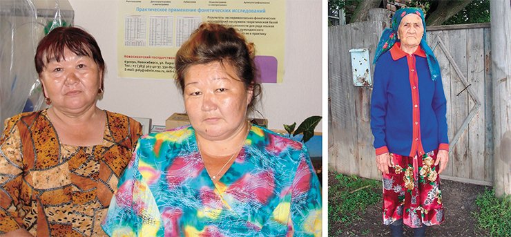 Many indigenous languages of Siberia are in danger of extinction. The number of their speakers often amounts to just a few dozen. For example, the Kalmaks – representatives of the Turkic-Tatar sub-ethnic group who live in several villages of the Kemerovo Oblast – amount to fewer than 200 people, only 40 of them speaking the native language. As a rule, these are elderly people, when they pass away, the language may cease to exist. On the right – a representative of the Kalmaks, G. S. Aynagulova from the village of Yurty-Konstantinovy, Kemerovo Oblast, who has done a lot to preserve the native language. Left – the Teleuts G. T. Tydykova and T. A. Karavaeva from the village of Bekovo, Kemerovo Oblast, in Nadelyaev Experimental Phonetic Research Laboratory, IF RAS, before the experiments Many indigenous languages of Siberia are in danger of extinction. The number of their speakers often amounts to just a few dozen. For example, the Kalmaks – representatives of the Turkic-Tatar sub-ethnic group who live in several villages of the Kemerovo Oblast – amount to fewer than 200 people, only 40 of them speaking the native language. As a rule, these are elderly people, when they pass away, the language may cease to exist. On the right – a representative of the Kalmaks, G. S. Aynagulova from the village of Yurty-Konstantinovy, Kemerovo Oblast, who has done a lot to preserve the native language. Left – the Teleuts G. T. Tydykova and T. A. Karavaeva from the village of Bekovo, Kemerovo Oblast, in Nadelyaev Experimental Phonetic Research Laboratory, IF RAS, before the experiments