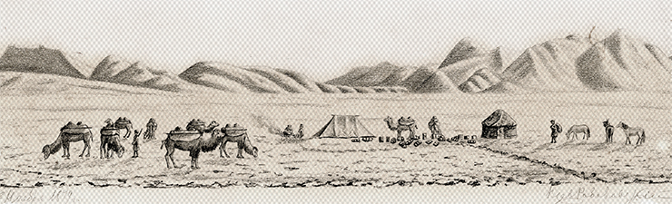 Bivouac on the top of the Tan-lol Plateau. 1879. Paper, pencil. Smolensk State Museum and Reserve
