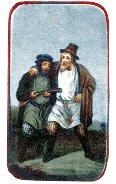 Гуляки. Рисунок с коробки фабрики П. и А. Лукутиных, 1850-е гг.