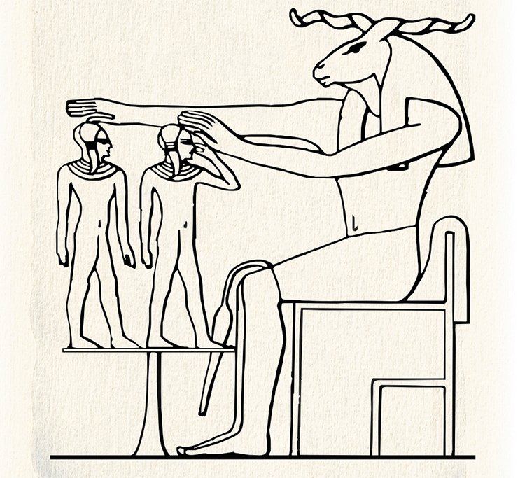 The ancient Egyptian god Khnum – the creator of gods, people and everything that exists – was depicted as a ram or a creature with a ram’s head and a man’s body. Drawing from: (Beliayev, 1998) The ancient Egyptian god Khnum – the creator of gods, people and everything that exists – was depicted as a ram or a creature with a ram’s head and a man’s body. Drawing from: (Beliayev, 1998)