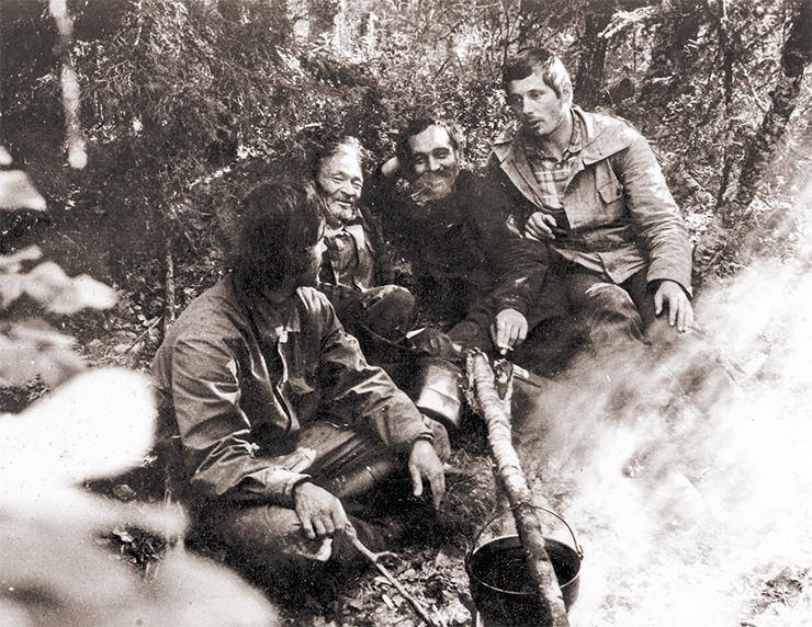 At a halt on an expedition to the Mansi people. 1984. The first one on the left is Andrei M. Sagalaev; the third one is Izmail N. Gemuev, an ethnographer. A. M. Sagalaev’s photography and archive