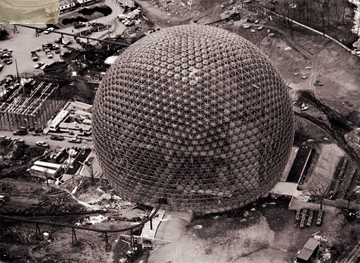 The US pavilion at the EXPO 67 World Exhibition in Montreal, designed by the architect R. Buckminster Fuller The US pavilion at the EXPO 67 World Exhibition in Montreal, designed by the architect R. Buckminster Fuller