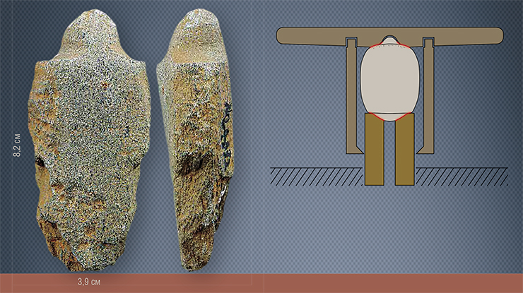 Mounting diagram for a stone bearing at the base of the rotating table in the ancient drilling and milling machine (“eastern” technology). A similar machine was used in the workshop excavated at Hac Sa, Macau. Left: one of the most ancient stone bearings, which was found during excavations at the Chahai site in Liaoning Province (around 8000 BP) Mounting diagram for a stone bearing at the base of the rotating table in the ancient drilling and milling machine (“eastern” technology). A similar machine was used in the workshop excavated at Hac Sa, Macau. Left: one of the most ancient stone bearings, which was found during excavations at the Chahai site in Liaoning Province (around 8000 BP)