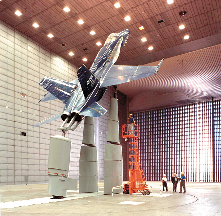 The greatest wind tunnel in the world is located in a set of hangars of the NASA AMES research center (California, USA). It is 25 meters high and 50 meters wide; it can accommodate a 180-seat airbus. The compressor system of blowers is fed by a 100-MW electric power station located nearby. Flying vehicles to be tested are attached on vertical struts. Changing the relative heights of these struts, it is possible to align the vehicle at needed angles to the flow direction The greatest wind tunnel in the world is located in a set of hangars of the NASA AMES research center (California, USA). It is 25 meters high and 50 meters wide; it can accommodate a 180-seat airbus. The compressor system of blowers is fed by a 100-MW electric power station located nearby. Flying vehicles to be tested are attached on vertical struts. Changing the relative heights of these struts, it is possible to align the vehicle at needed angles to the flow direction
