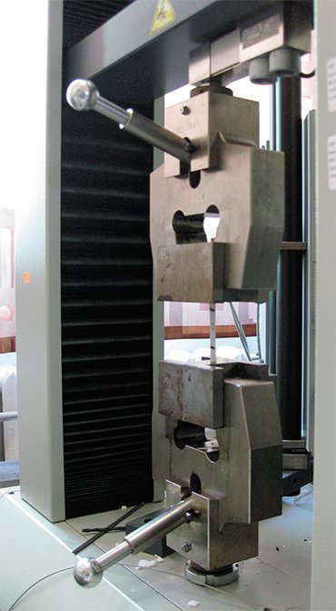 The material produced by electrospinning has been tested for mechanical properties in a Zwick/Roell Z100 machine at the joint access center for mechanics with the Lavrentiev Institute of Hydrodynamics, Siberian Branch, Russian Academy of Sciences (Novosibirsk). Photo by the courtesy of A. Lebedeva