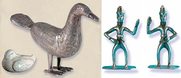 A silver statuette of a goose, the core of the figurine of the Mansi’s guardian spirit, and a porcelain salt-cellar shaped as a duck, a cult attribute of the Mansi. Silver figurines of the Mansi and Khanty’s guardian spirits (right) A silver statuette of a goose, the core of the figurine of the Mansi’s guardian spirit, and a porcelain salt-cellar shaped as a duck, a cult attribute of the Mansi. Silver figurines of the Mansi and Khanty’s guardian spirits (right)