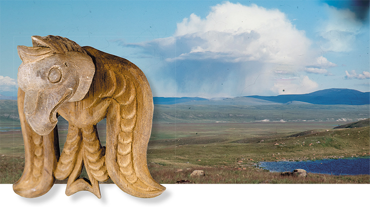 Griffon, ornament of horse harness. Tumulus 1, Ak-Alakha-1 burial site
