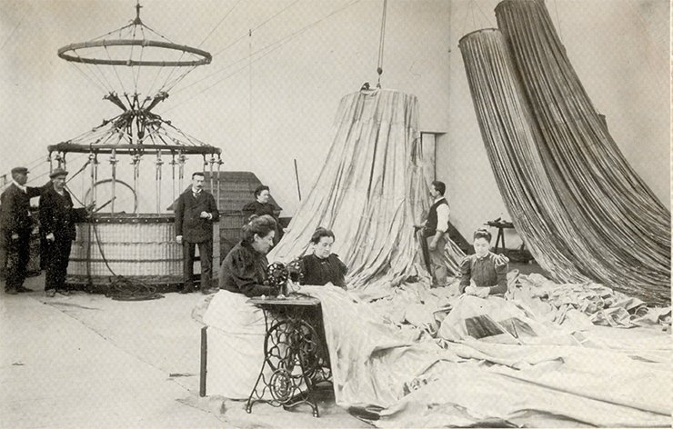 Photo of Henri Lachambre’s balloon factory in Paris, the manufacturer of the famous Ornen. 1890s.Photo from the book: Sven Lundström “Vår position är ej synnerligen god...”, Carlsson bokförlag, Stockholm, 1997, p. 46. Public domain Photo of Henri Lachambre’s balloon factory in Paris, the manufacturer of the famous Ornen. 1890s.Photo from the book: Sven Lundström “Vår position är ej synnerligen god...”, Carlsson bokförlag, Stockholm, 1997, p. 46. Public domain