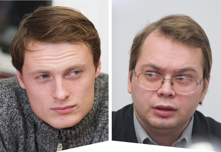 Илья Олегович ОРЛОВ (слева) – старший лаборант, аспирант, ассистент кафедры общей физики физфака НГУ. «Интерес к науке скорее всего заложен генетически». Евгений Михайлович БАЛДИН (справа) – научный сотрудник, преподаватель Физматшколы. «Идеи вряд ли могут истощиться, но вот их авторы и носители... Этот ресурс должен каким-то образом самовосстанавливаться» Илья Олегович ОРЛОВ (слева) – старший лаборант, аспирант, ассистент кафедры общей физики физфака НГУ. «Интерес к науке скорее всего заложен генетически». Евгений Михайлович БАЛДИН (справа) – научный сотрудник, преподаватель Физматшколы. «Идеи вряд ли могут истощиться, но вот их авторы и носители... Этот ресурс должен каким-то образом самовосстанавливаться»