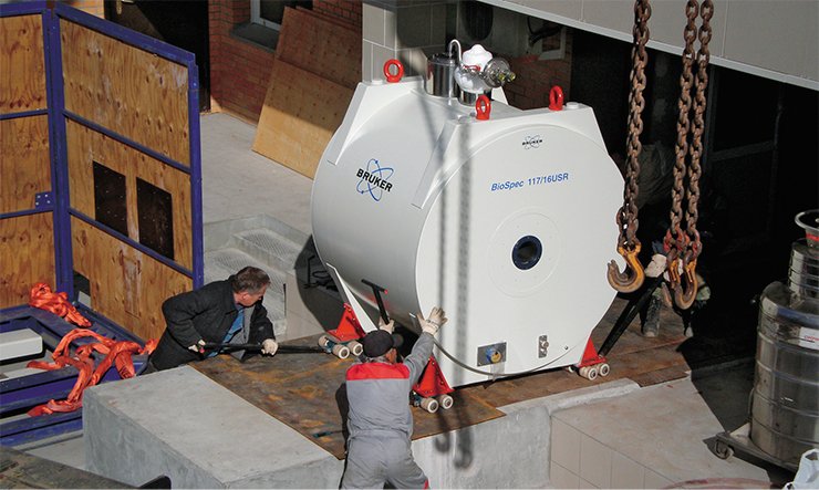 Installation and checkout of the unique 9-ton BioSpec 117/16 (Bruker, Germany) magnetic resonance tomography scanner was far from being easy. Only three scientific centers in Russia (based in Moscow, Vladivostok, and Novosibirsk) have such high field MRI scanners; moreover, the Novosibirsk scanner is the most powerful (7.0, 7.0, and 11.7 T, respectively). Currently, researchers from several academic institutes conduct morphofunctional and methodical studies at the Interinstitutional Sector of Tomography of Laboratory Animals with the Institute of Cytology and Genetics and International Tomography Center (Siberian Branch, Russian Academy of Sciences) in the shared access center, SPF Vivarium Installation and checkout of the unique 9-ton BioSpec 117/16 (Bruker, Germany) magnetic resonance tomography scanner was far from being easy. Only three scientific centers in Russia (based in Moscow, Vladivostok, and Novosibirsk) have such high field MRI scanners; moreover, the Novosibirsk scanner is the most powerful (7.0, 7.0, and 11.7 T, respectively). Currently, researchers from several academic institutes conduct morphofunctional and methodical studies at the Interinstitutional Sector of Tomography of Laboratory Animals with the Institute of Cytology and Genetics and International Tomography Center (Siberian Branch, Russian Academy of Sciences) in the shared access center, SPF Vivarium